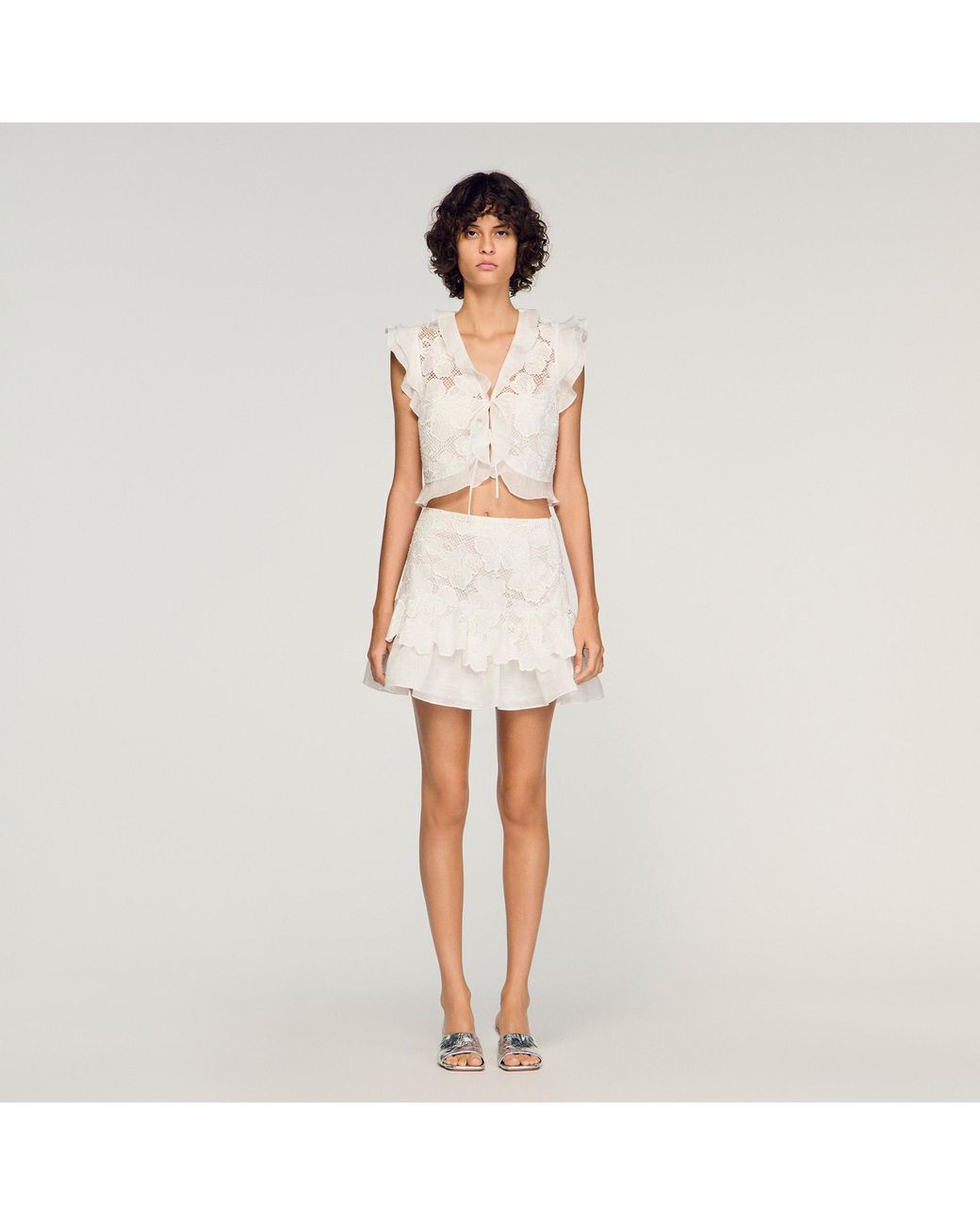 Sandro White Short Guipure Skirt