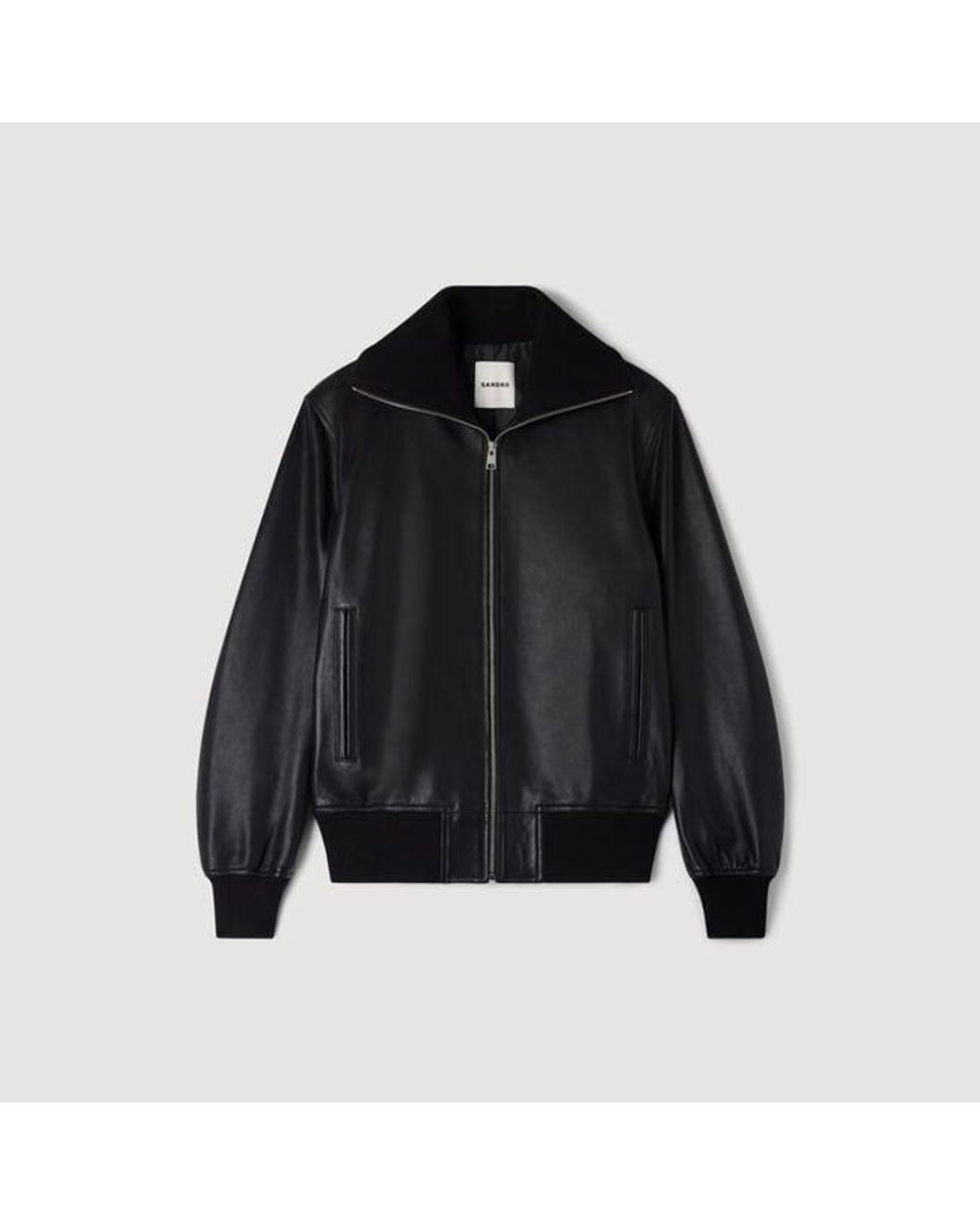 Sandro Blue Zipped Leather Jacket for men