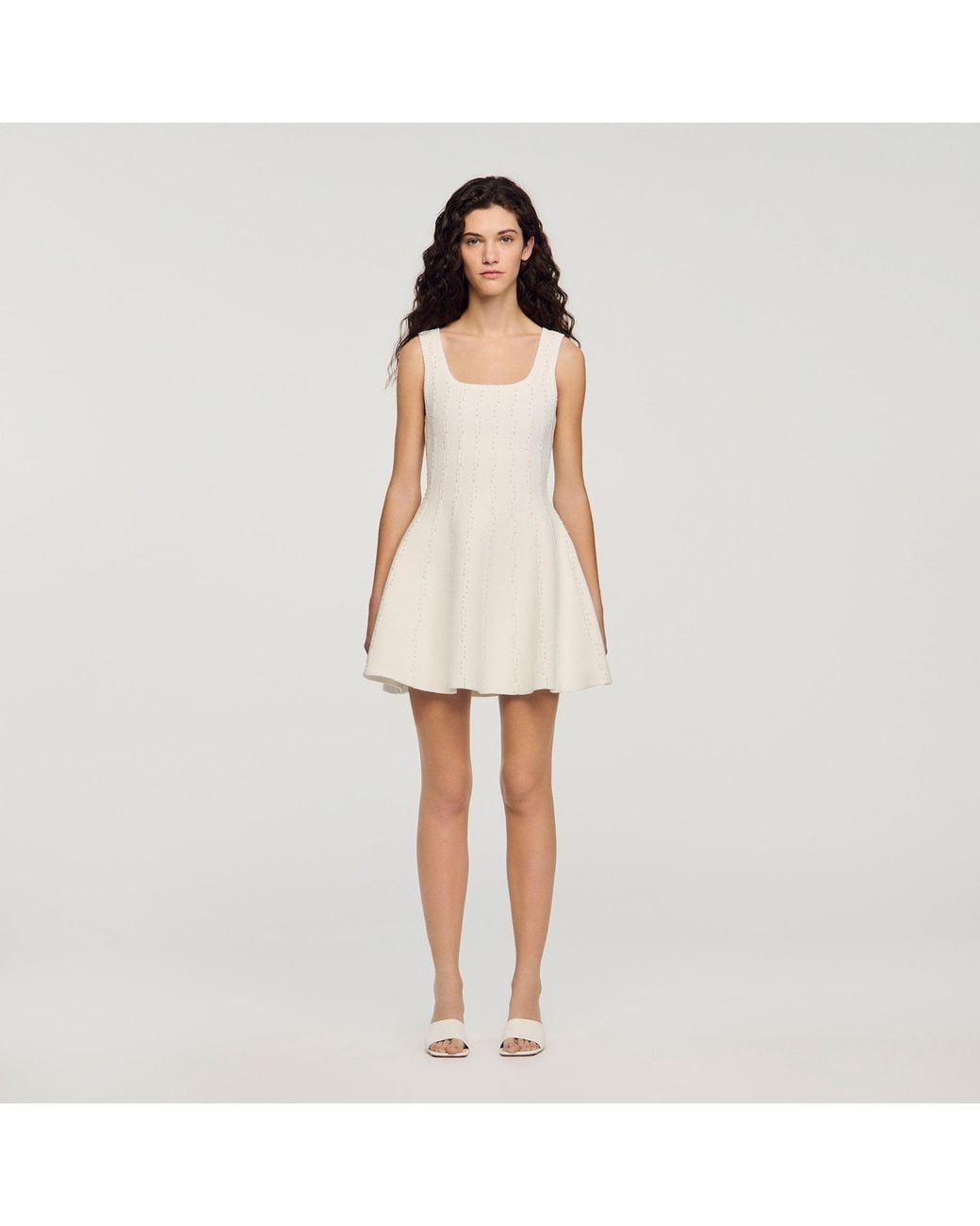 Sandro Natural Beaded Knit Short Dress