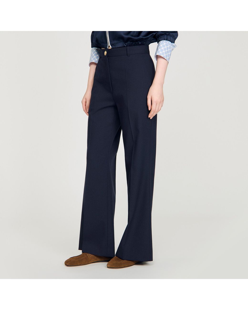 Sandro Blue Wide-Leg Wool Trousers