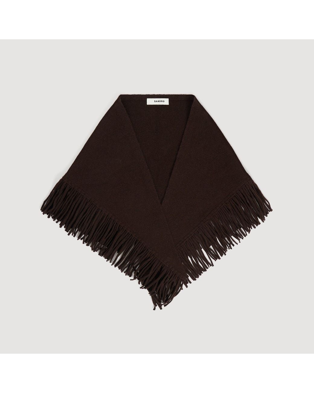 Sandro Black Fringed Wool Triangle Scarf