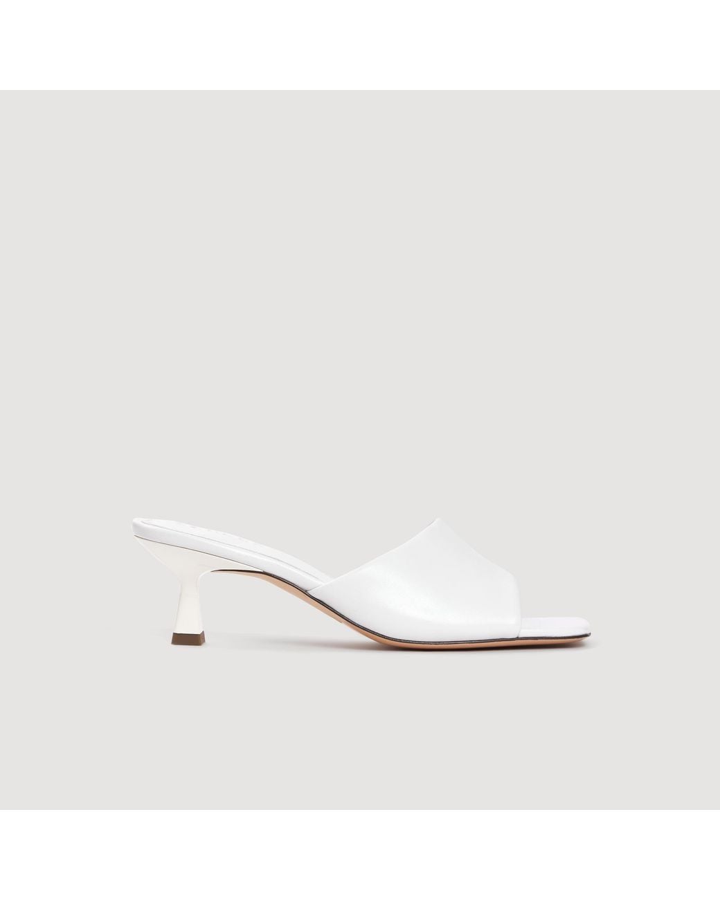 Sandro White Smooth Leather Heeled Mules