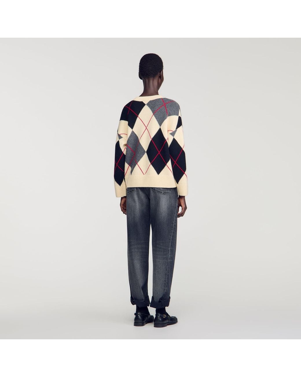 Sandro Blue Argyle Sweater With Buttons