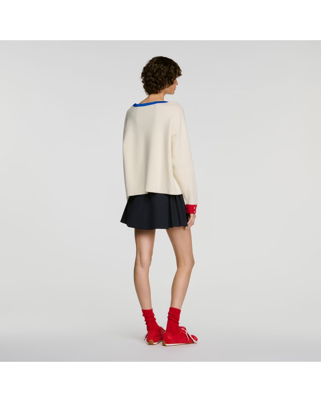 Sandro Multicolor Contrast Round-Neck Wool Sweater