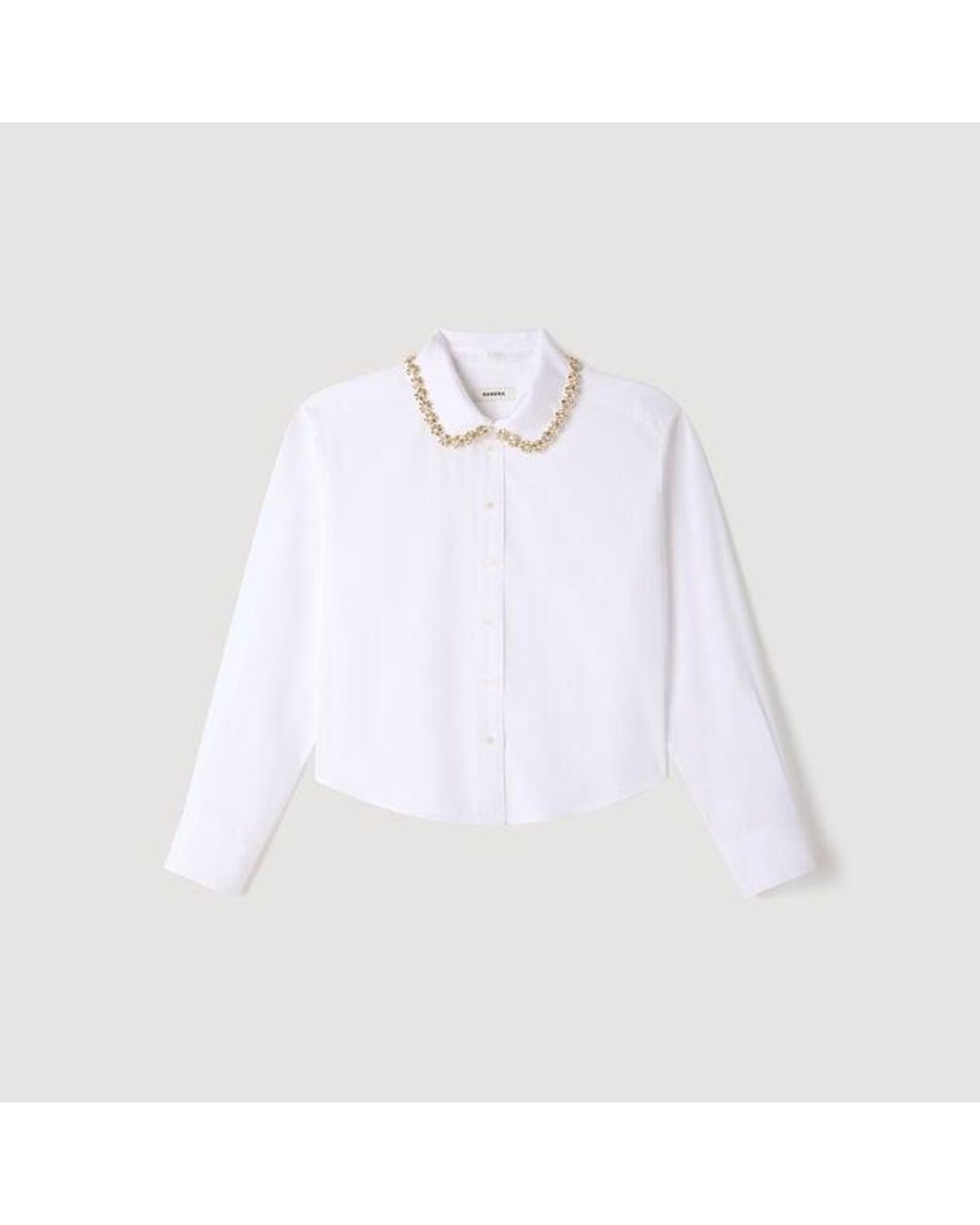 Sandro Blue Cropped Jewel Collar Shirt