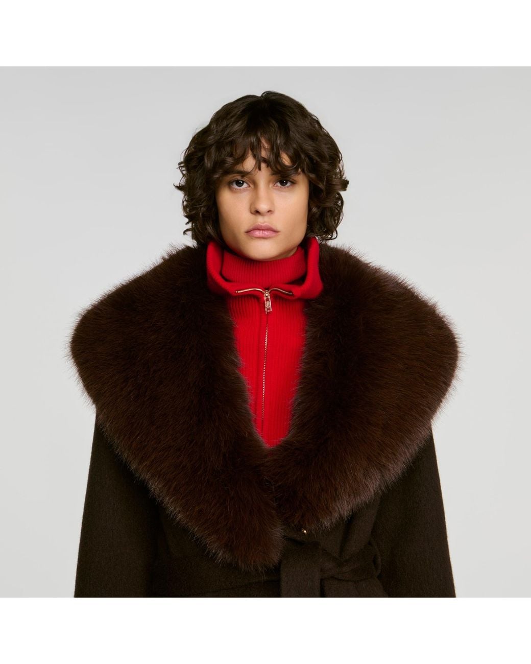Sandro Red Coat With Shearling Collar