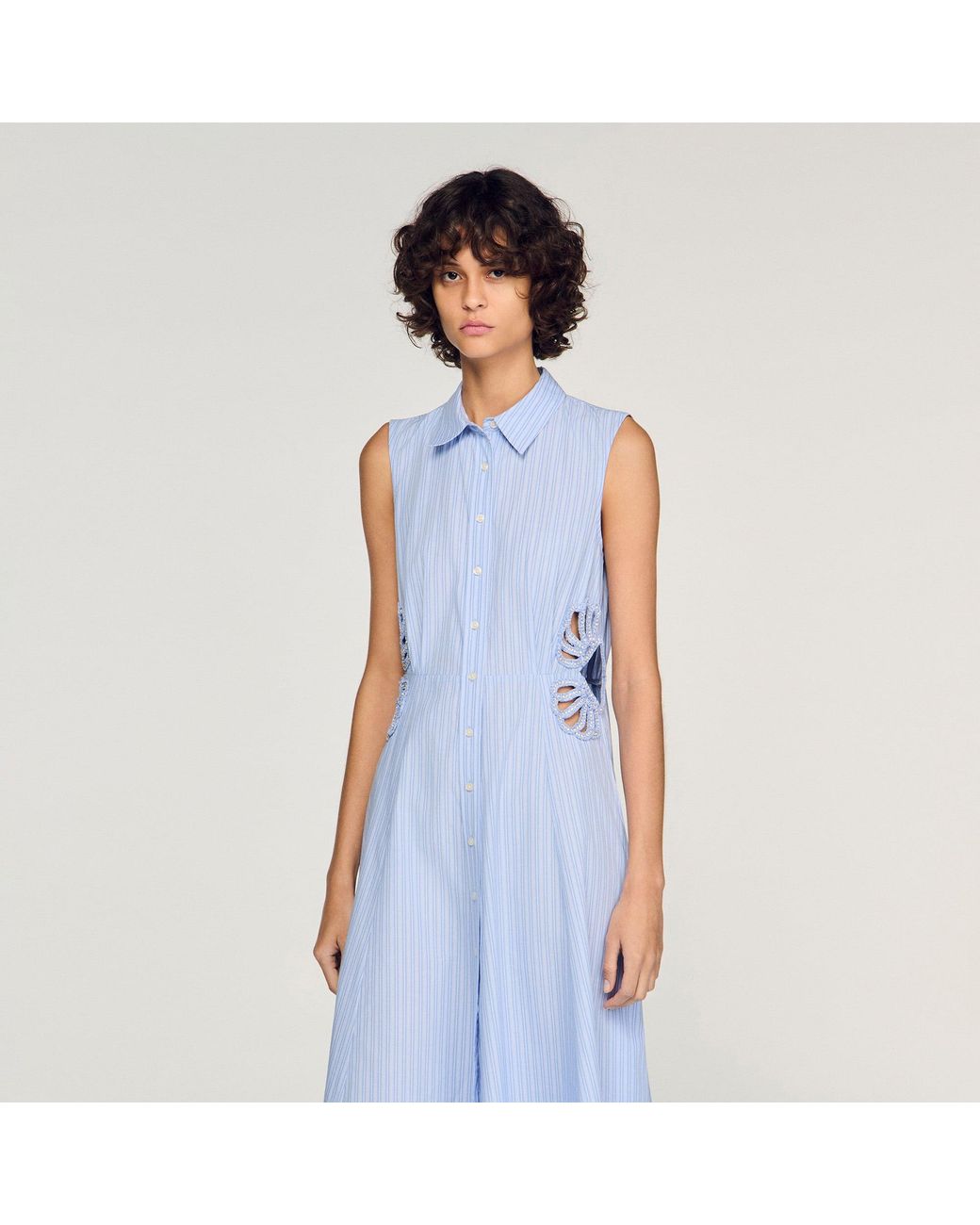 Sandro Blue Striped Cotton Maxi Dress