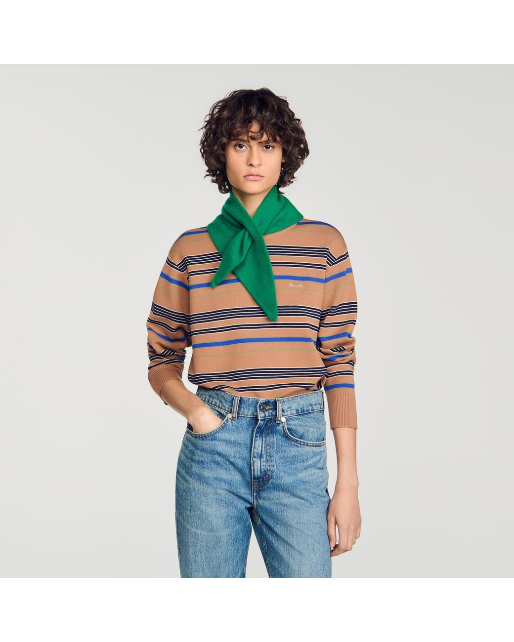 Sandro Green Tie-Up Wool And Cashmere Bandana
