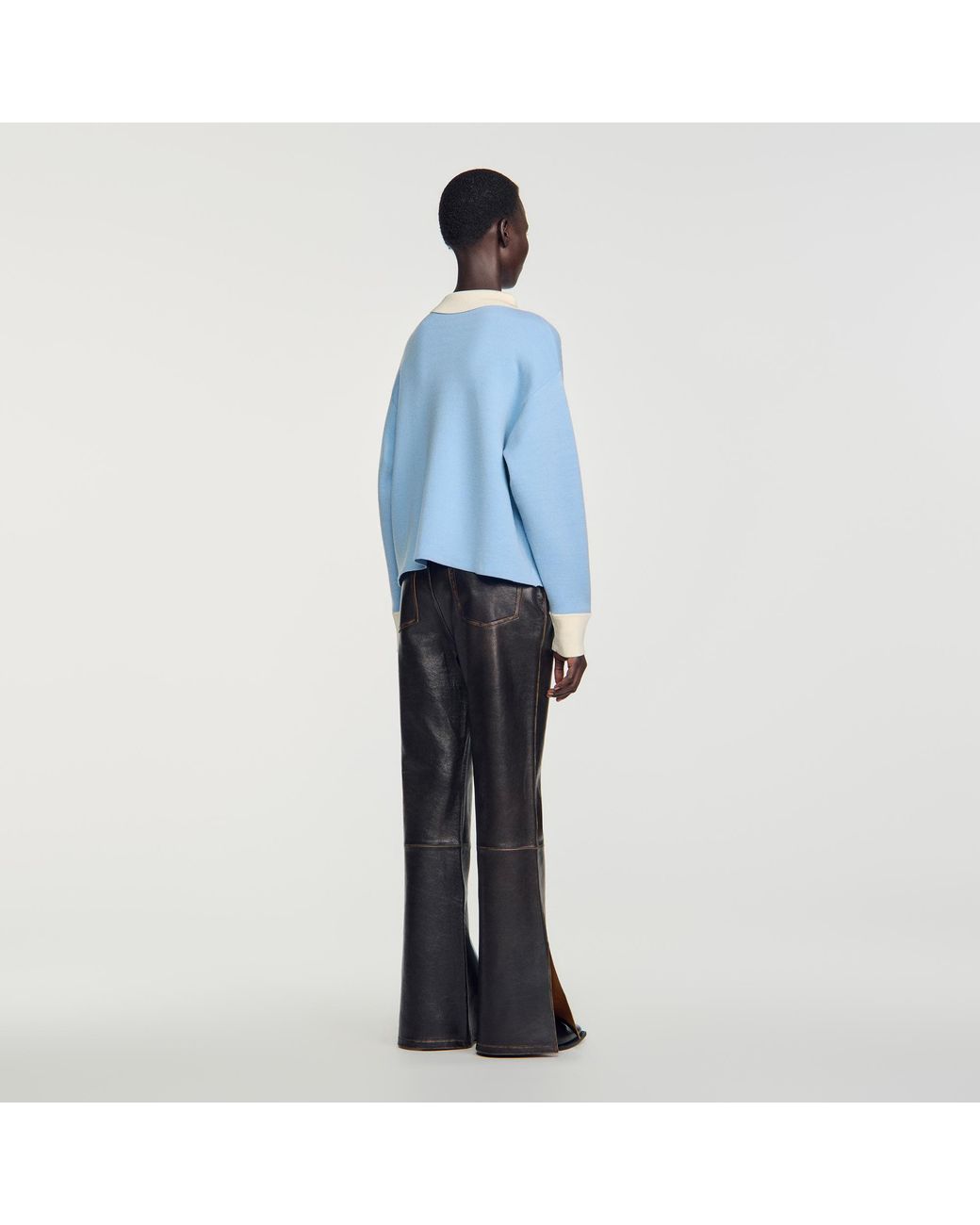 Sandro Blue Two-Tone Wool Polo Sweater