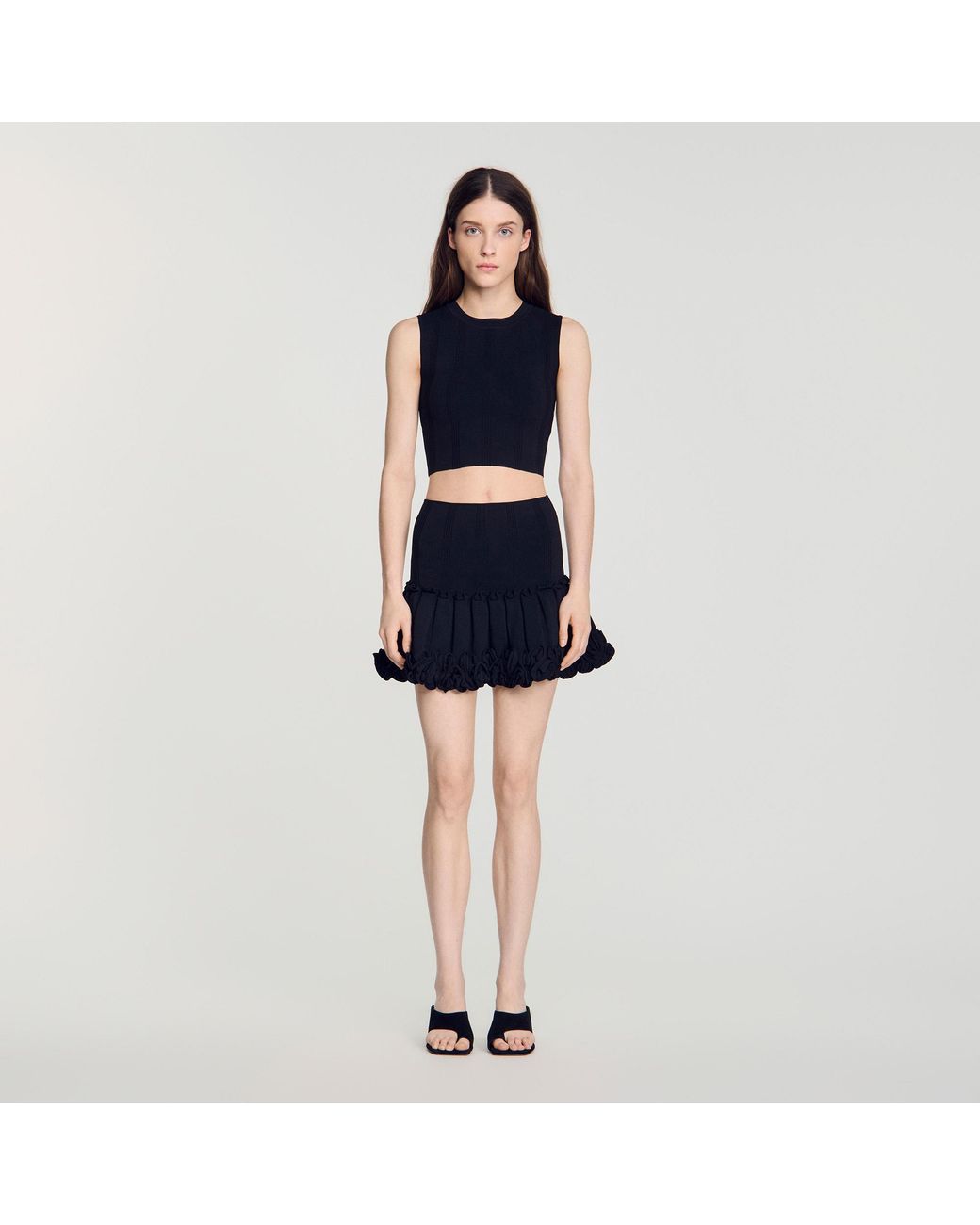 Sandro Blue Cropped Ribbed Knit Top
