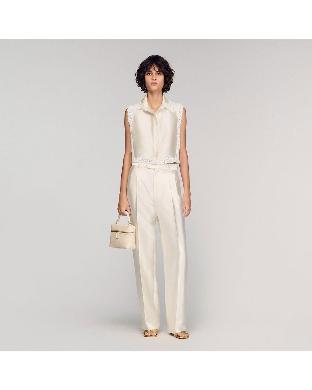 Sandro Natural Satin-Effect Trousers
