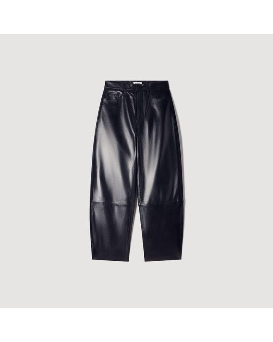 Sandro Blue Leather Barrel-Leg Trousers