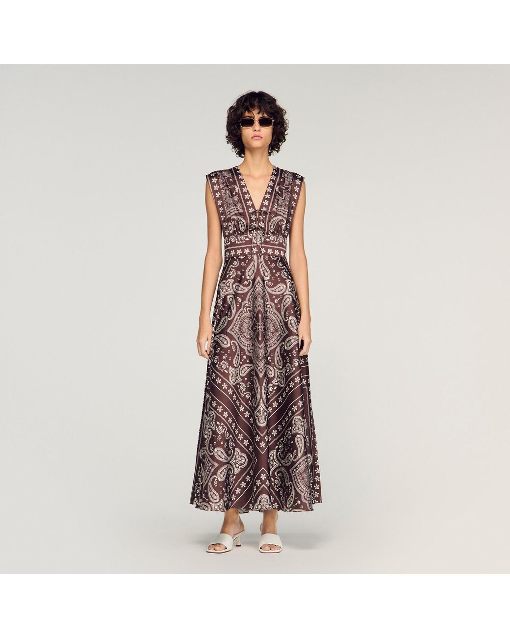 Sandro Multicolor Bandana-Print Maxi Dress