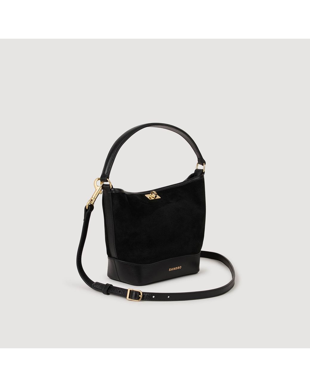 Sandro Black Mini Tangoso Suede And Leather Bag