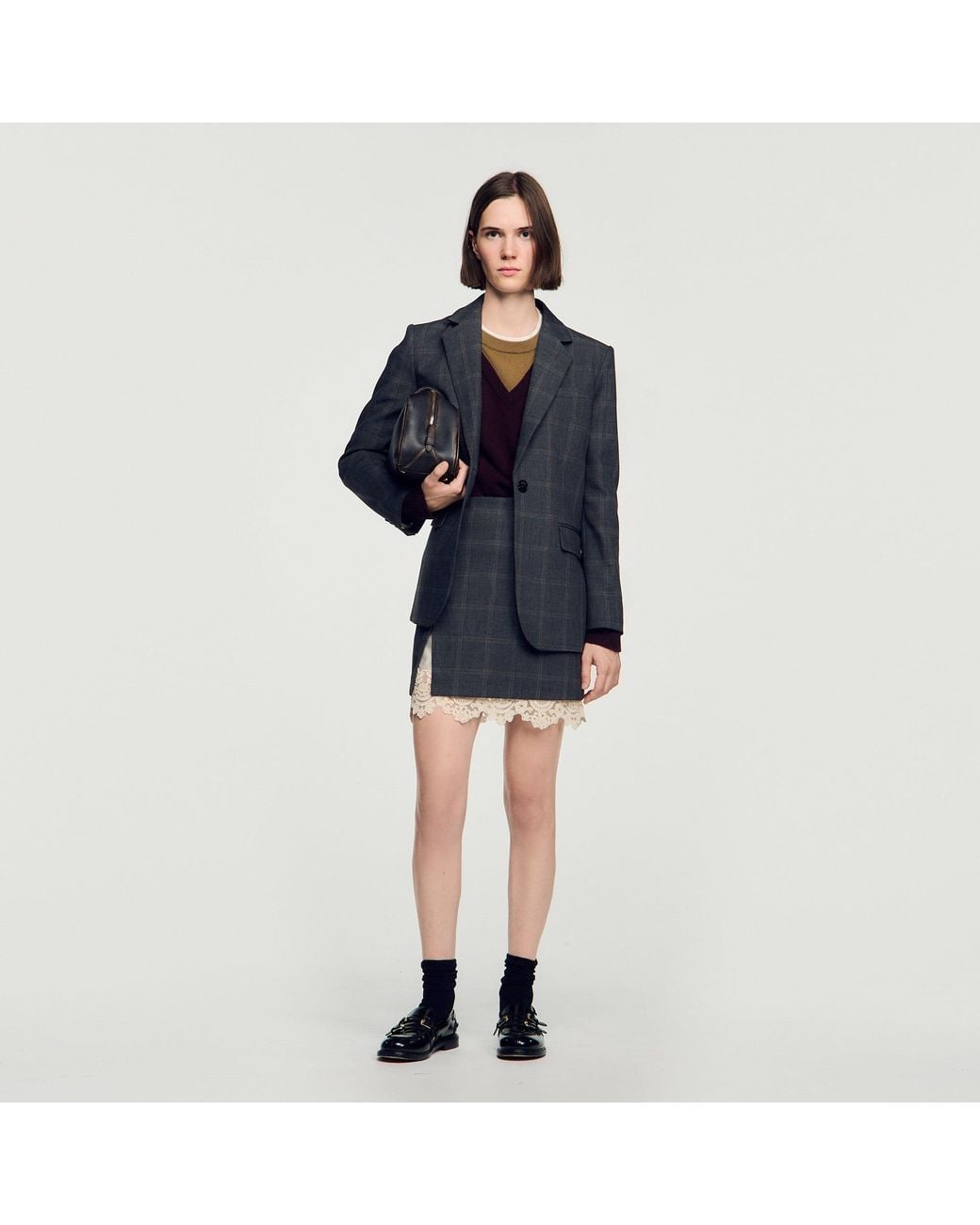Sandro Blue Short Skirt With Lace Panel
