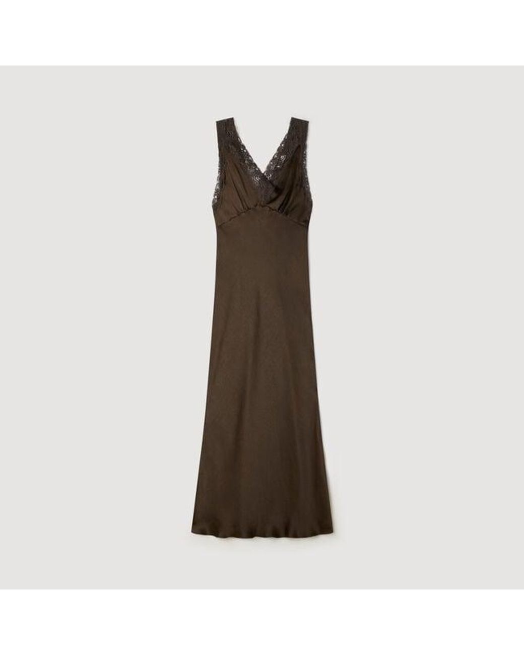 Sandro Brown Lace Collar Maxi Dress