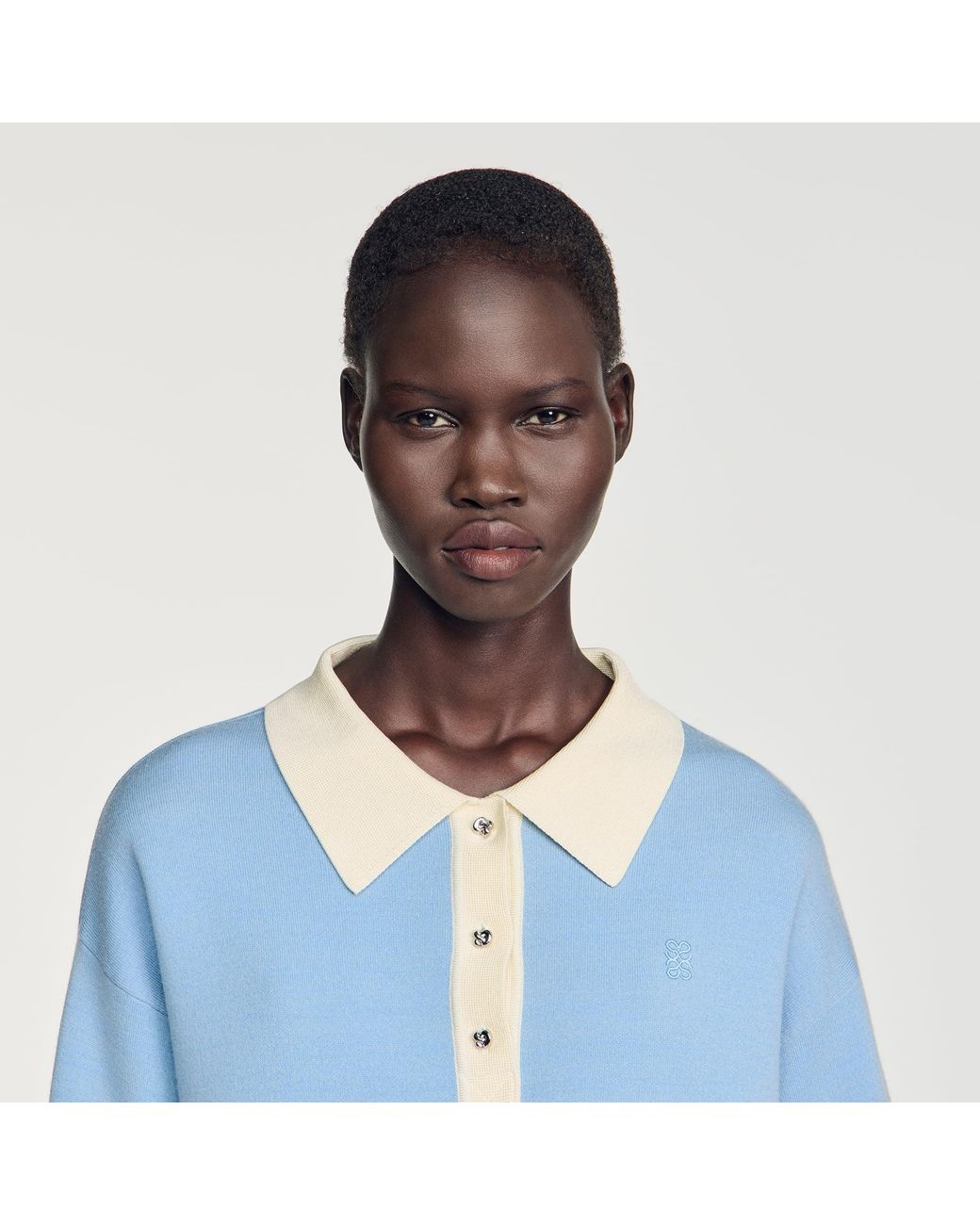Sandro Blue Two-Tone Wool Polo Sweater