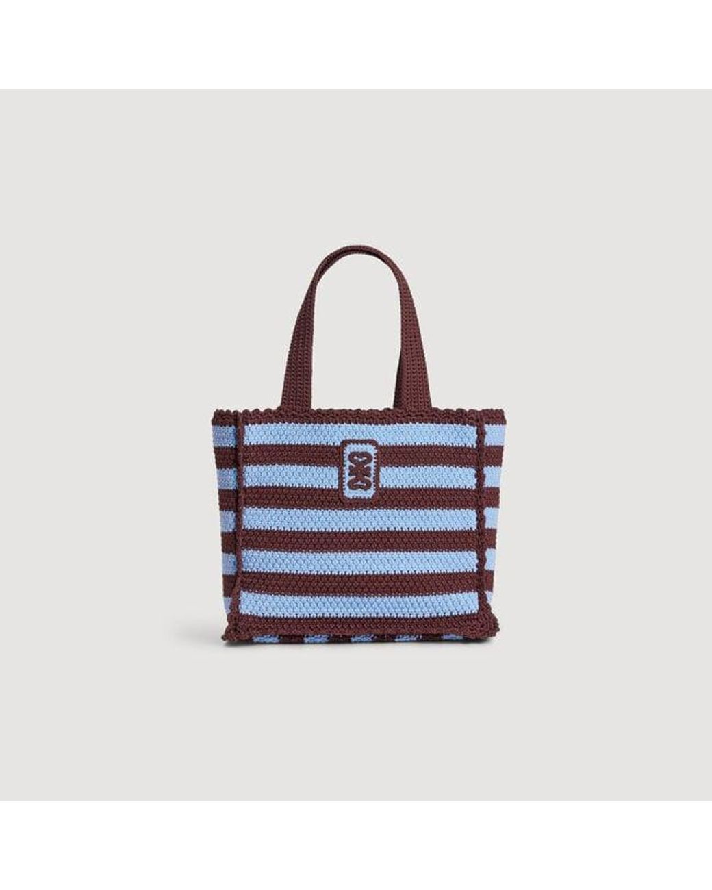 Sandro Blue Striped Crochet Bag