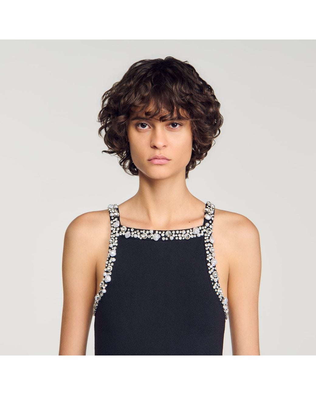Sandro Blue Bead And Rhinestone Knit Bodysuit