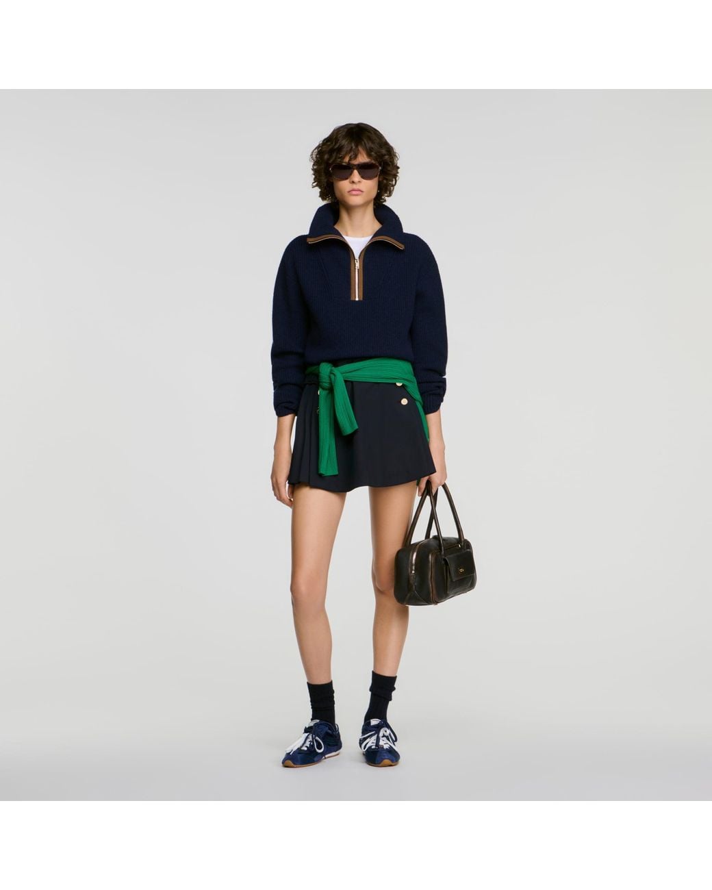 Sandro Blue Wool And Cashmere Half-Zip Jumper