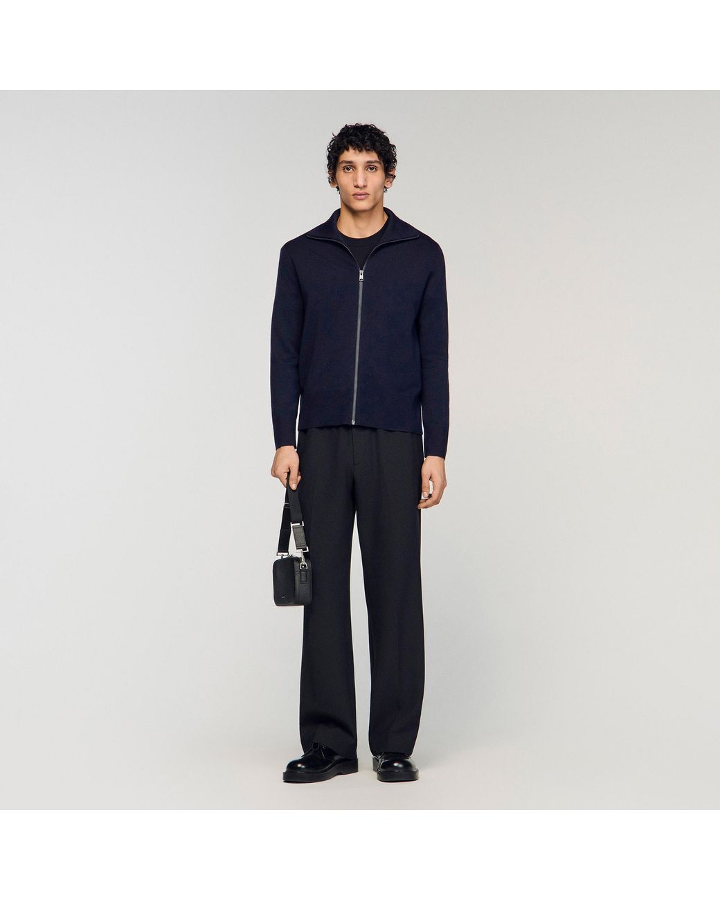Sandro Blue Zip-Up Wool Cardigan for men