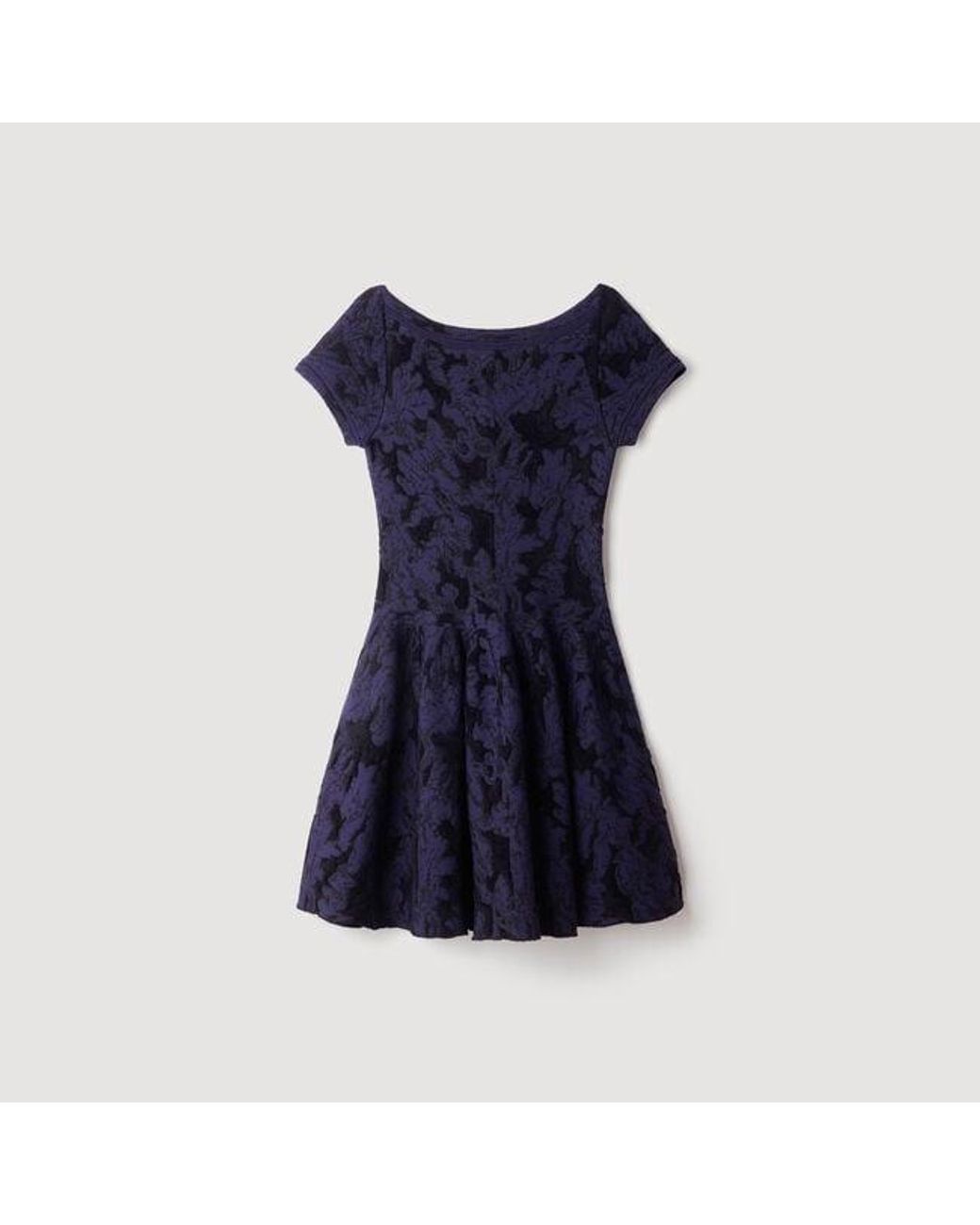 Sandro Blue Floral Jacquard Knit Dress