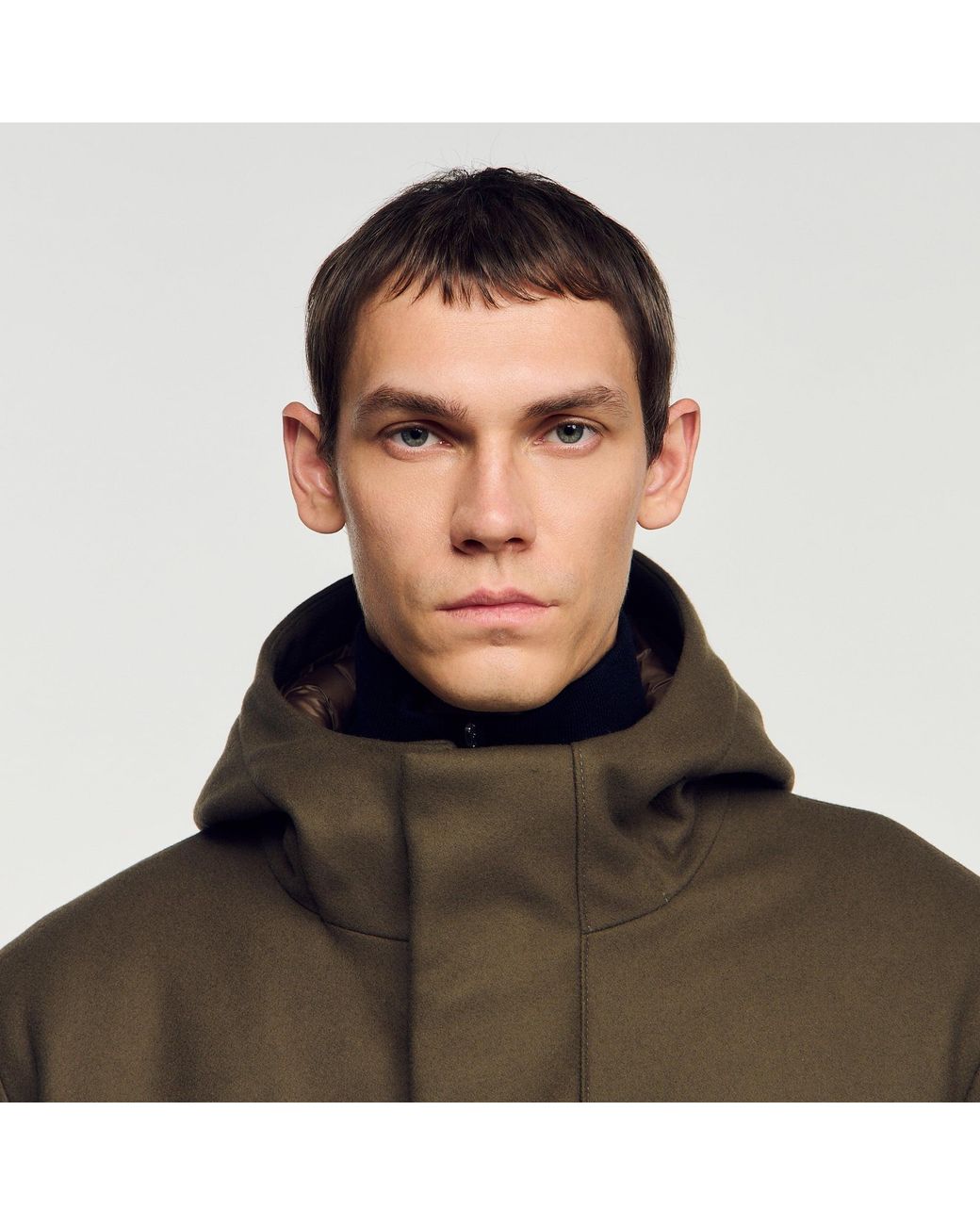 Sandro Black Wool And Cashmere Parka for men