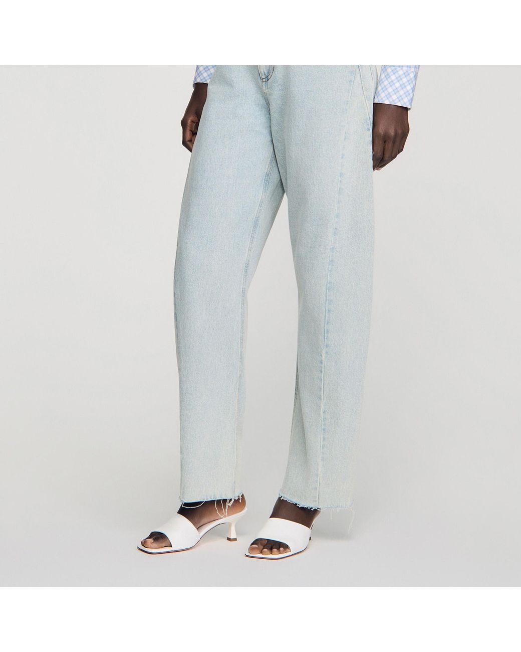 Sandro White Smooth Leather Heeled Mules