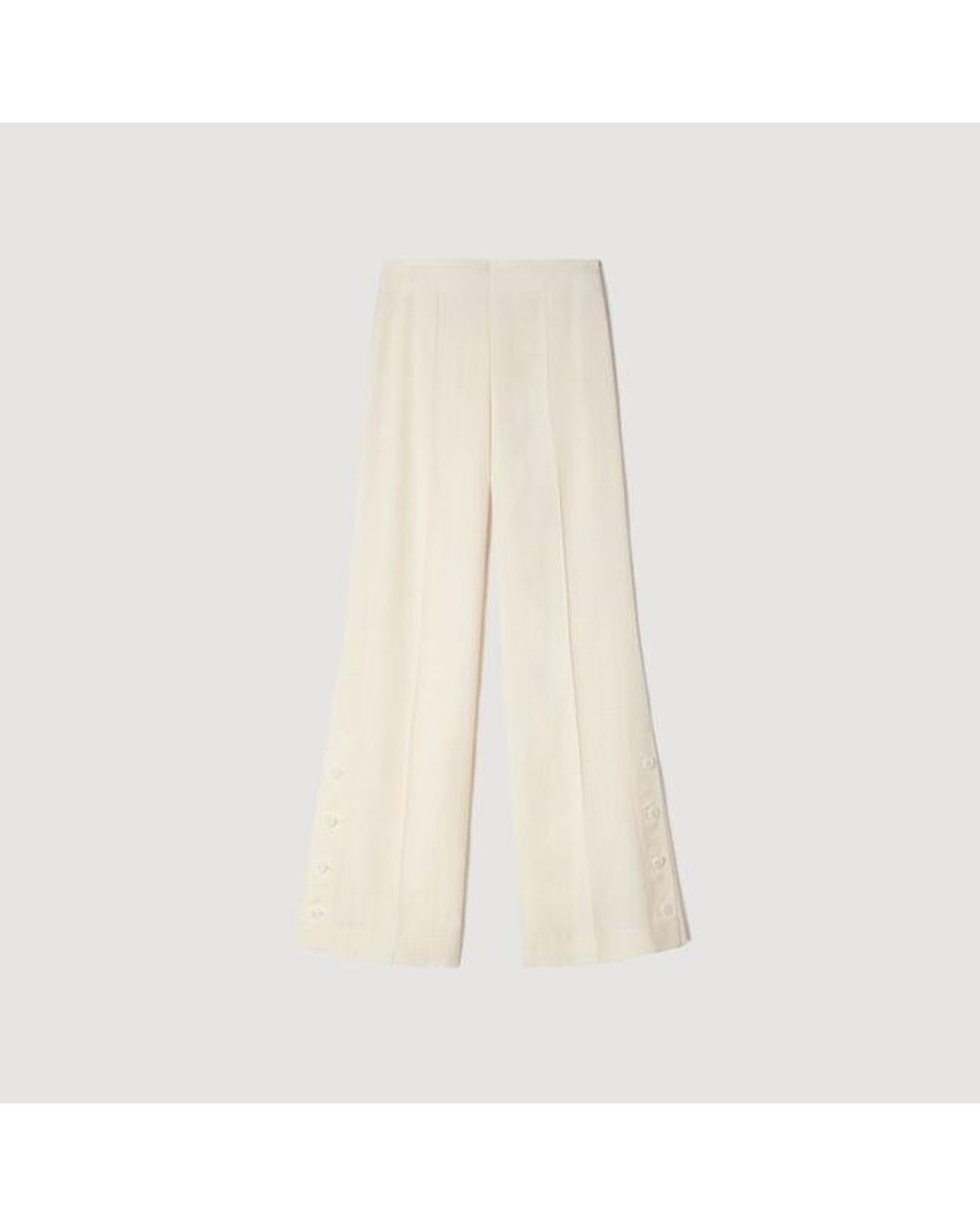 Sandro Natural Buttoned-Slit Straight-Leg Trousers