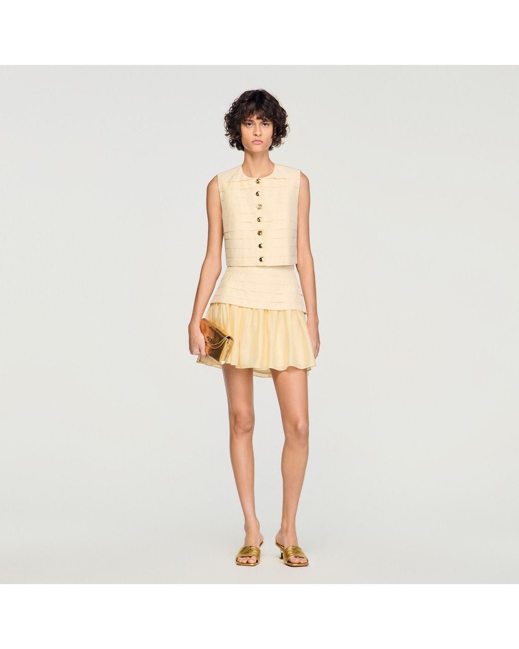 Sandro Natural Mini Pleated Skirt