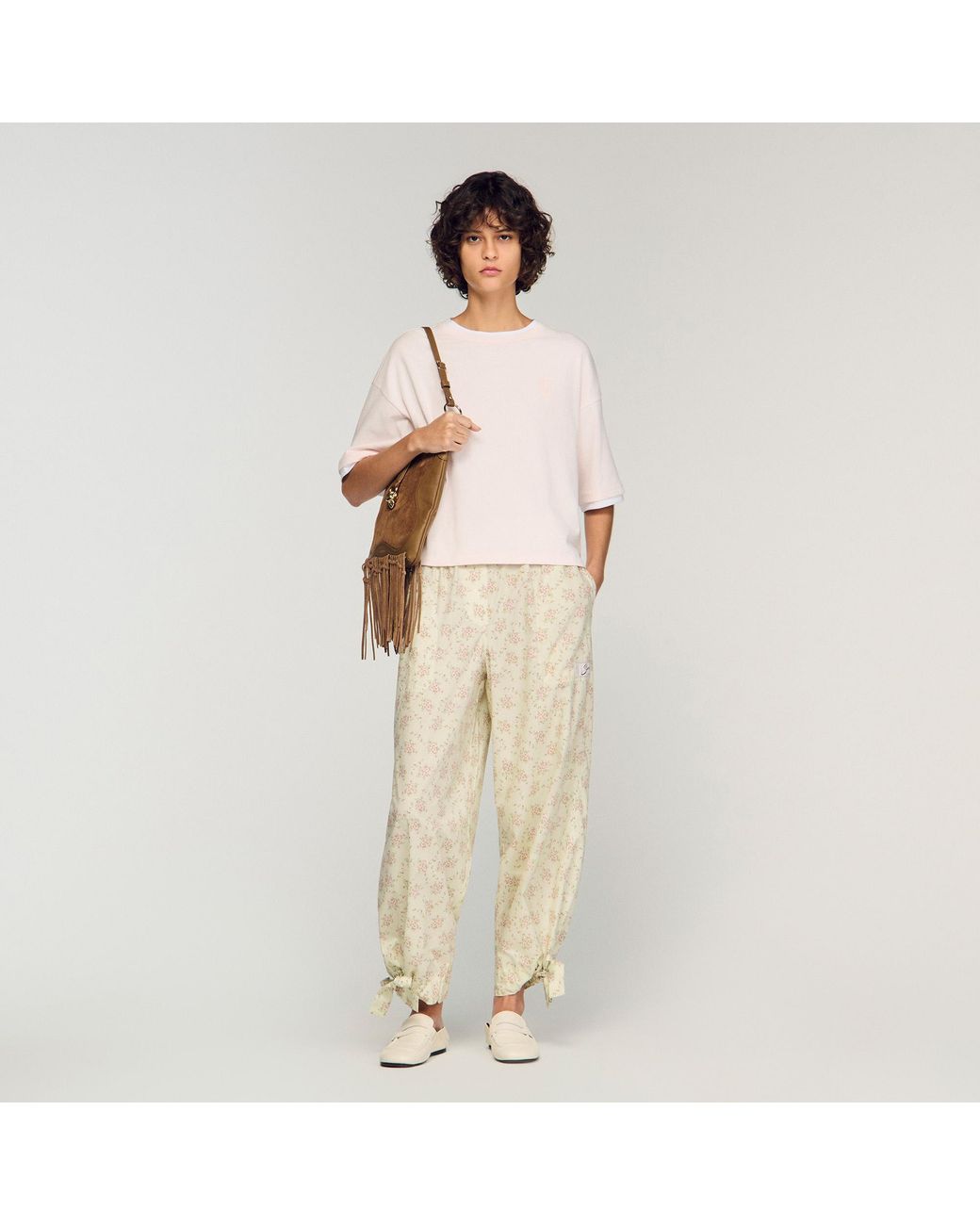 Sandro Natural T-Shirt With Contrasting Trim
