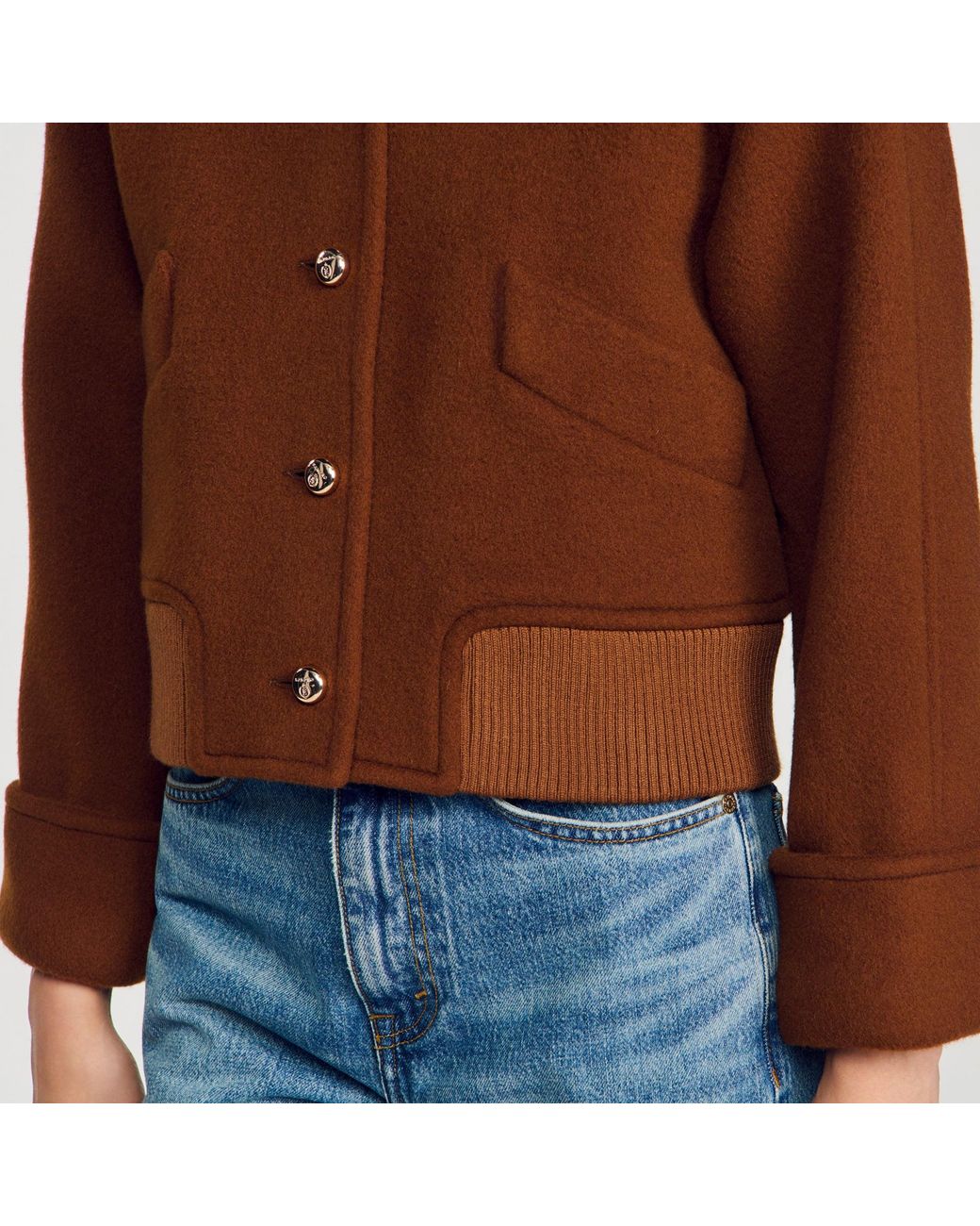 Sandro Blue Short Coat With Flap Pockets