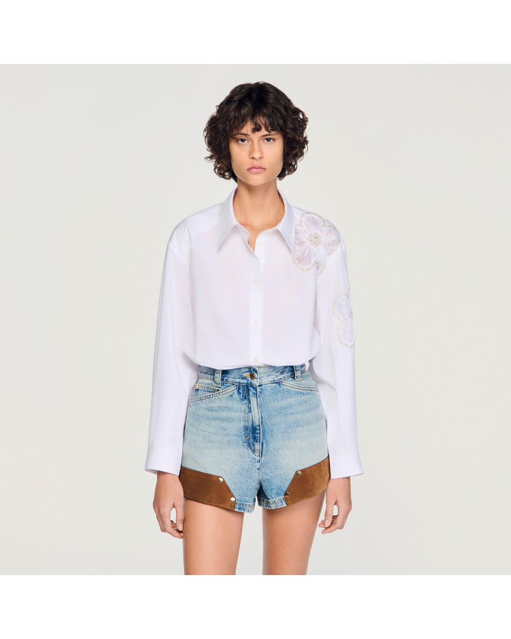 Sandro Blue Embroidered Shirt