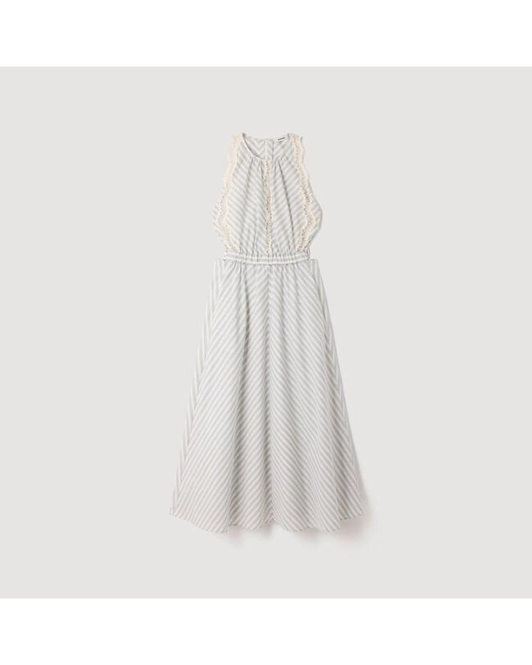Sandro White Striped Cotton Maxi Dress