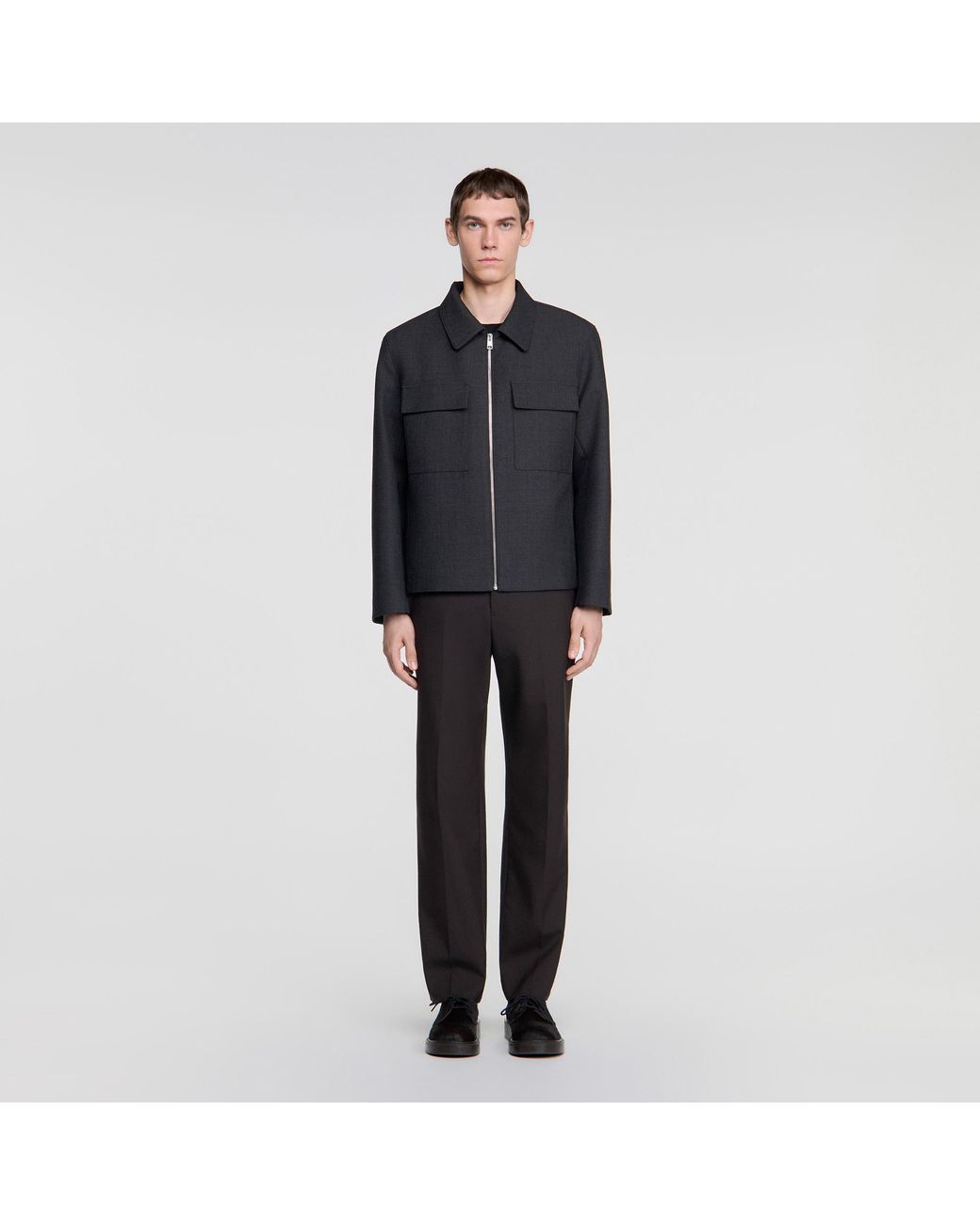 Sandro Black Straight Zip-Up Jacket for men