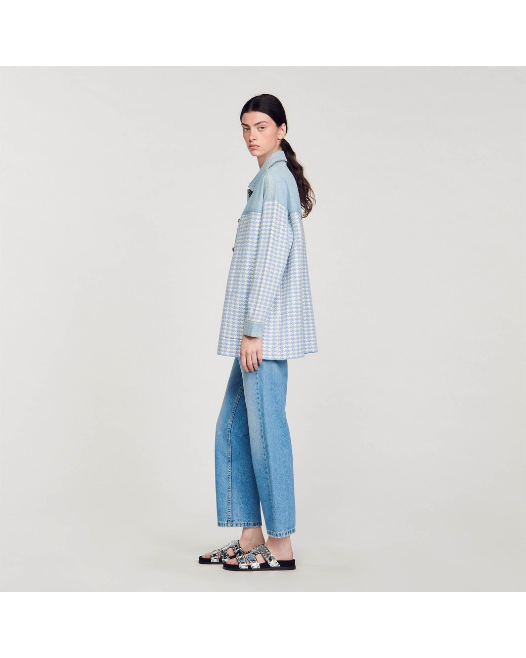 ジャケット・アウター SANDRO Long Houndstooth Coatigan Sandro Long Houndstooth Coatigan In Black - 29% Off | Editorialist