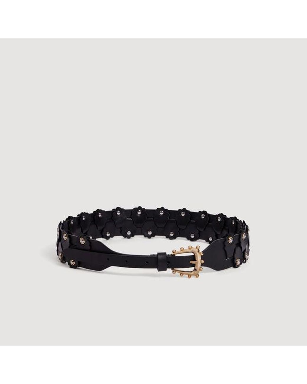 Sandro Black Interlaced Leather Belt With Studs