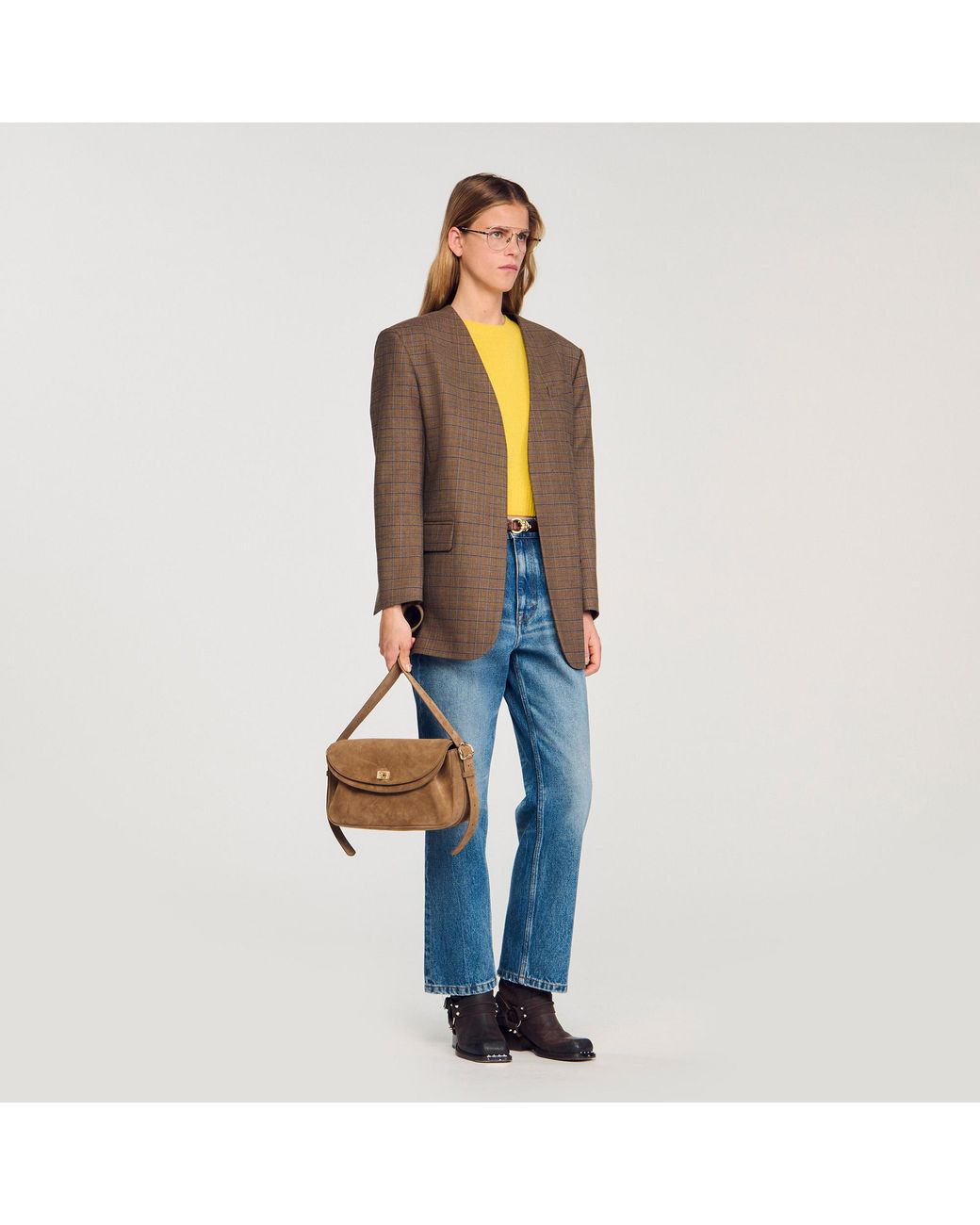 Sandro Brown Le Mambo Suede Leather Bag