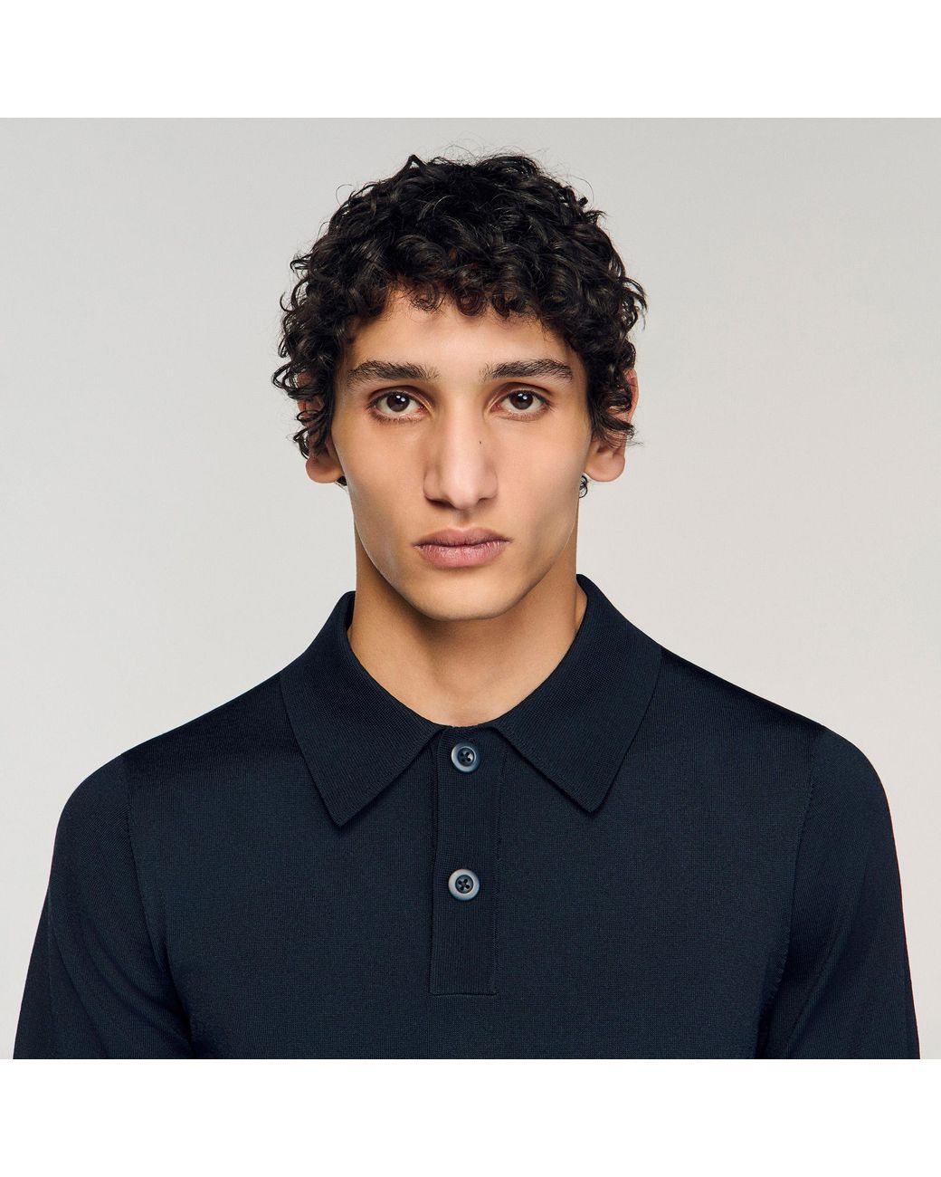 Sandro Blue Short-Sleeve Knitted Polo Shirt for men