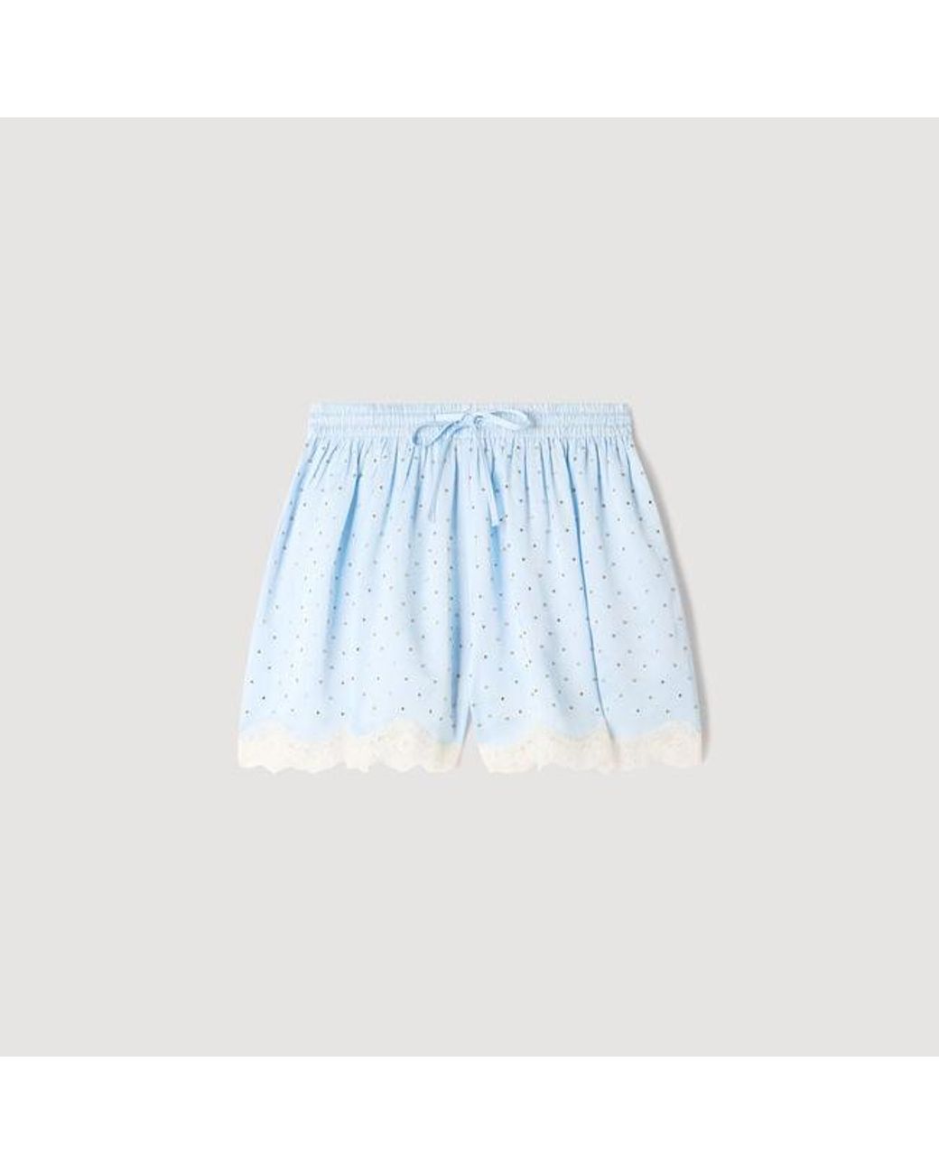 Sandro Blue Rhinestone Shorts With Lace