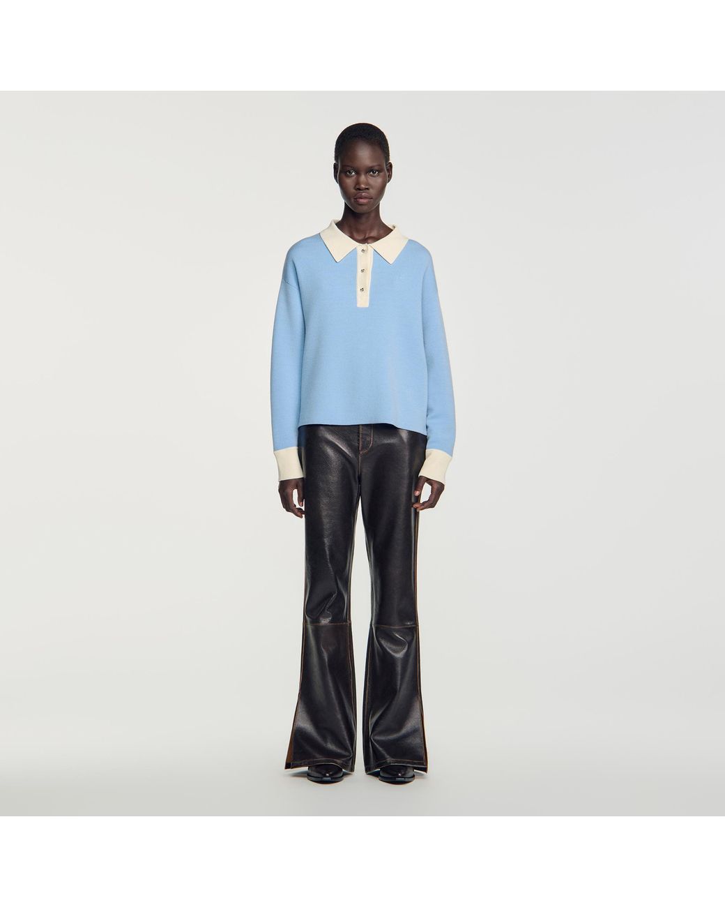 Sandro Blue Two-Tone Wool Polo Sweater