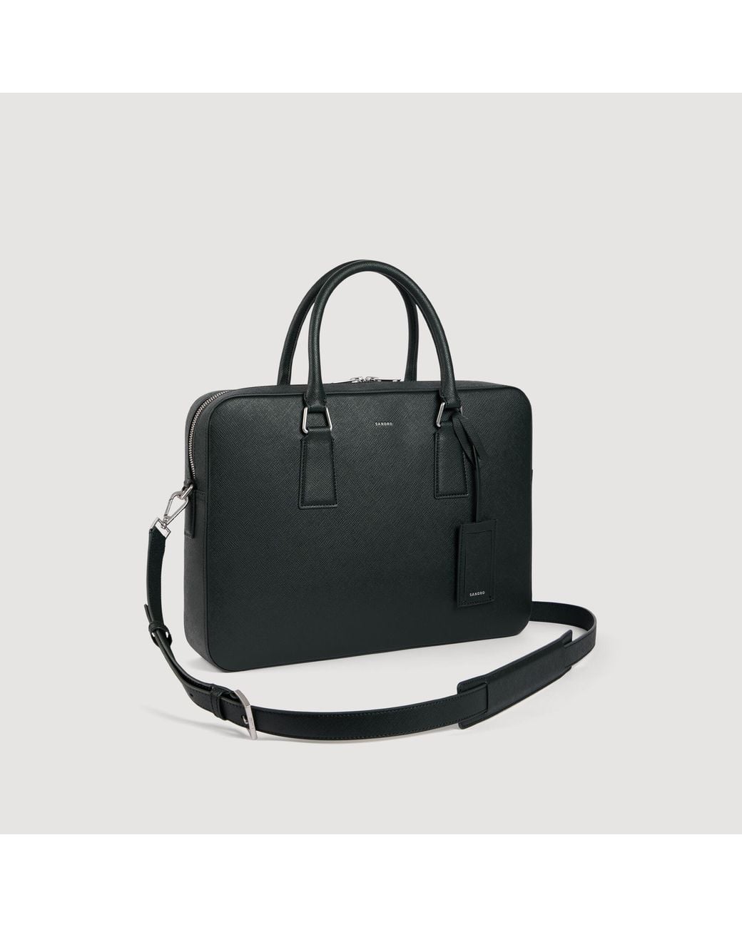 Sandro Black Large Reconstituted Leather Briefcase for men
