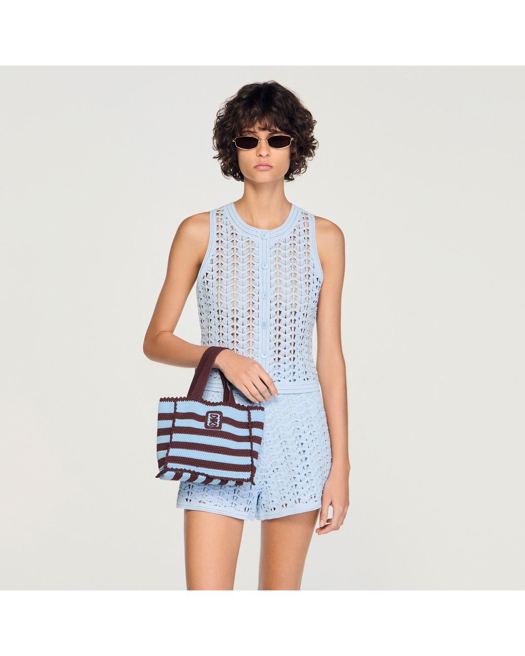 Sandro Blue Striped Crochet Bag