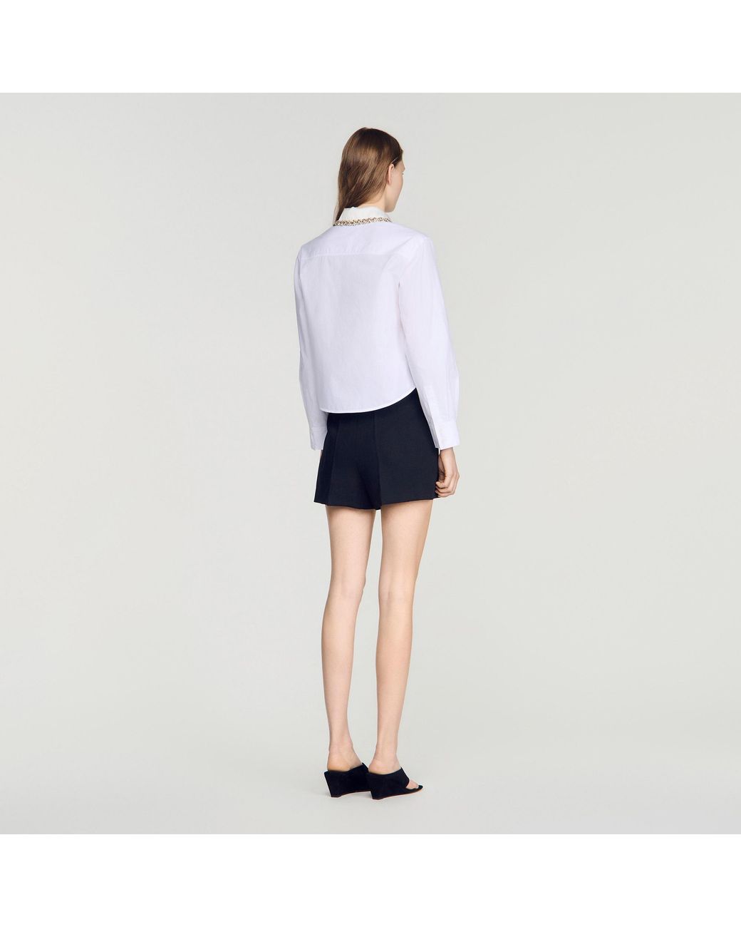 Sandro Blue Cropped Jewel Collar Shirt
