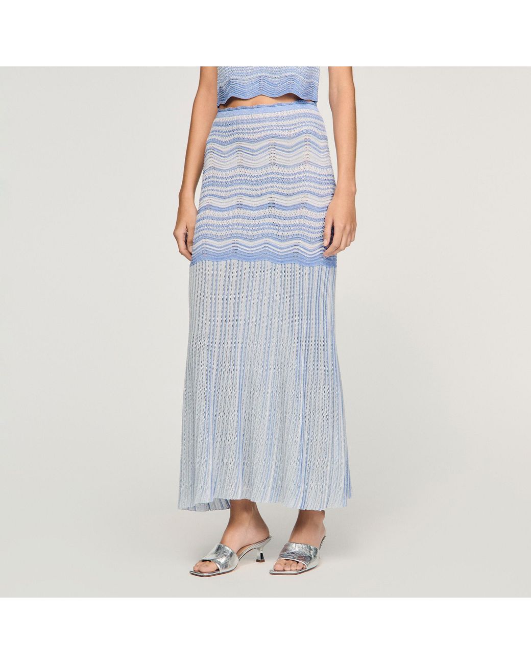 Sandro Blue Long Fancy Knit Skirt
