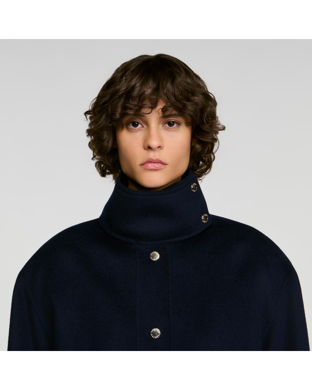Sandro Black Double-Faced Standing Collar Coat
