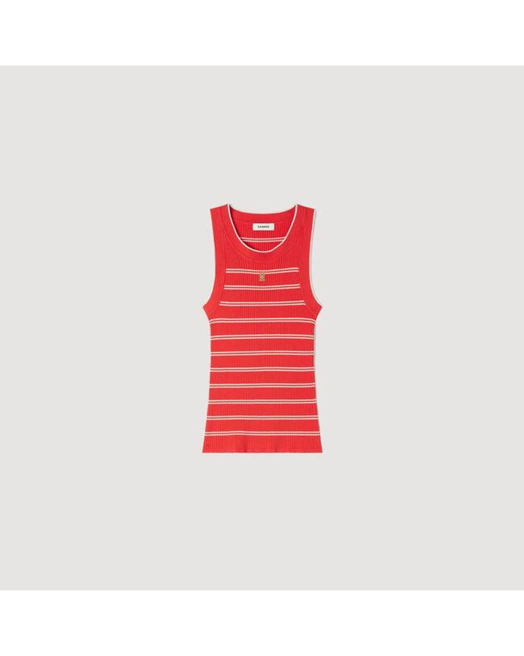 Sandro Red Striped Ribbed Vest Top