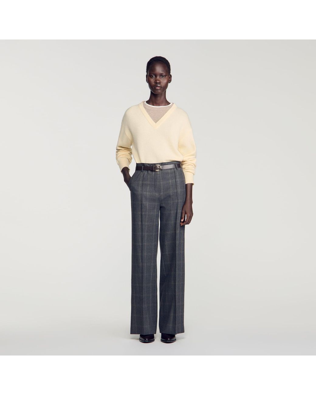 Sandro Blue Checked Straight-Leg Trousers