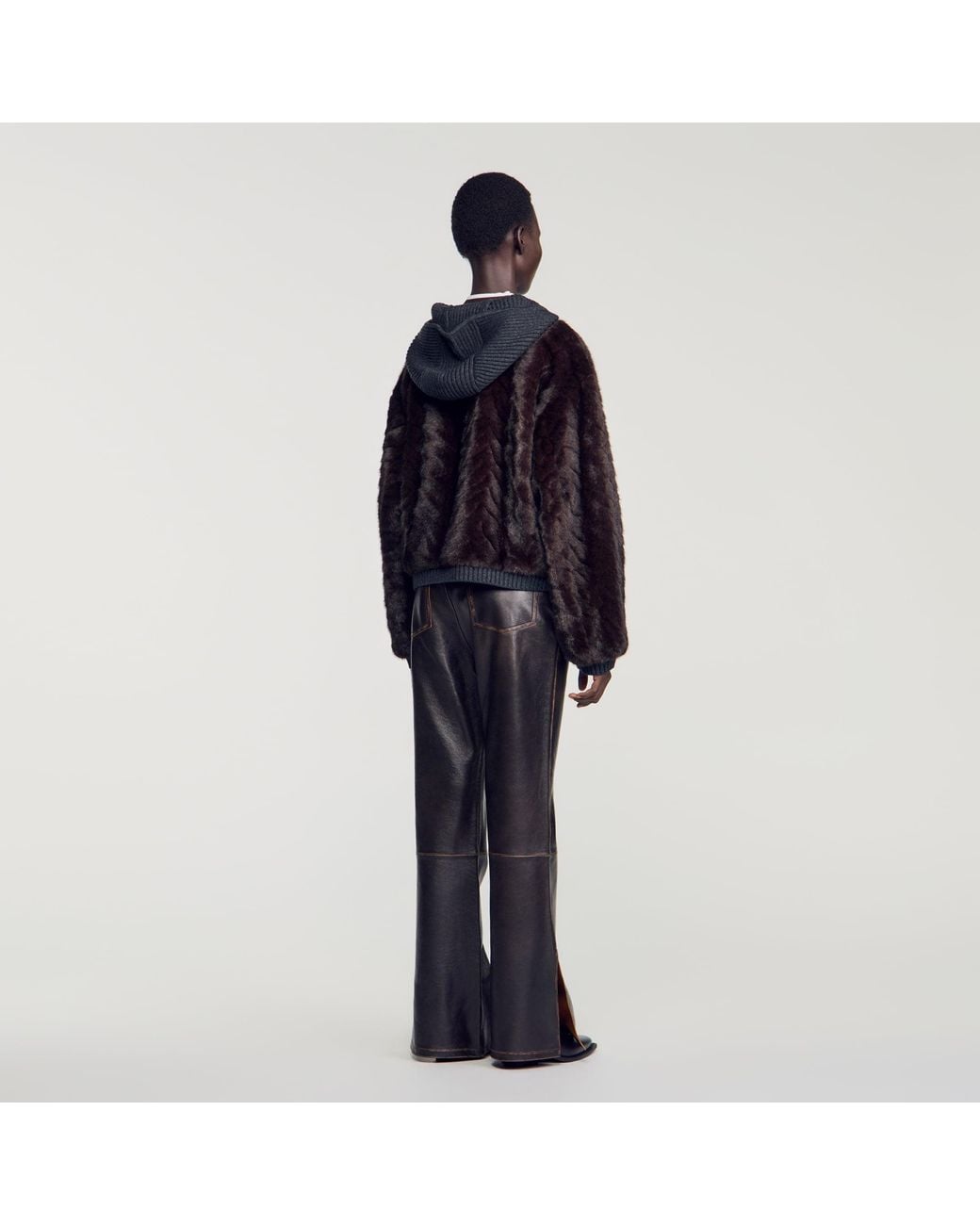 Sandro Blue Faux Fur And Knit Jacket