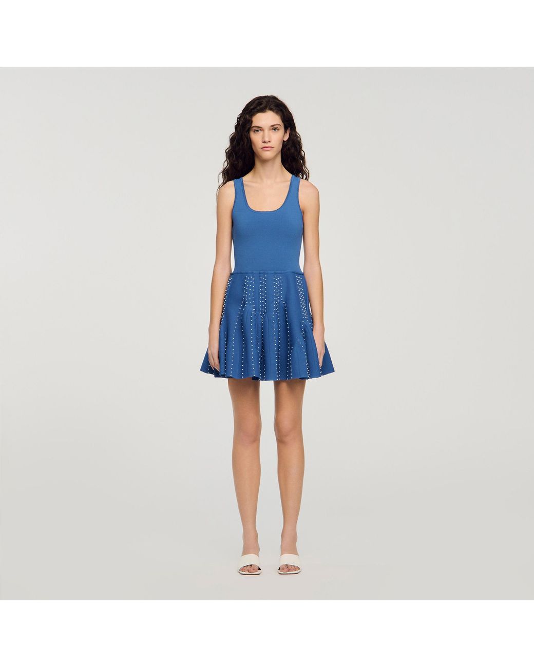 Sandro Beaded Knit Short Dress in Blue | Lyst UK